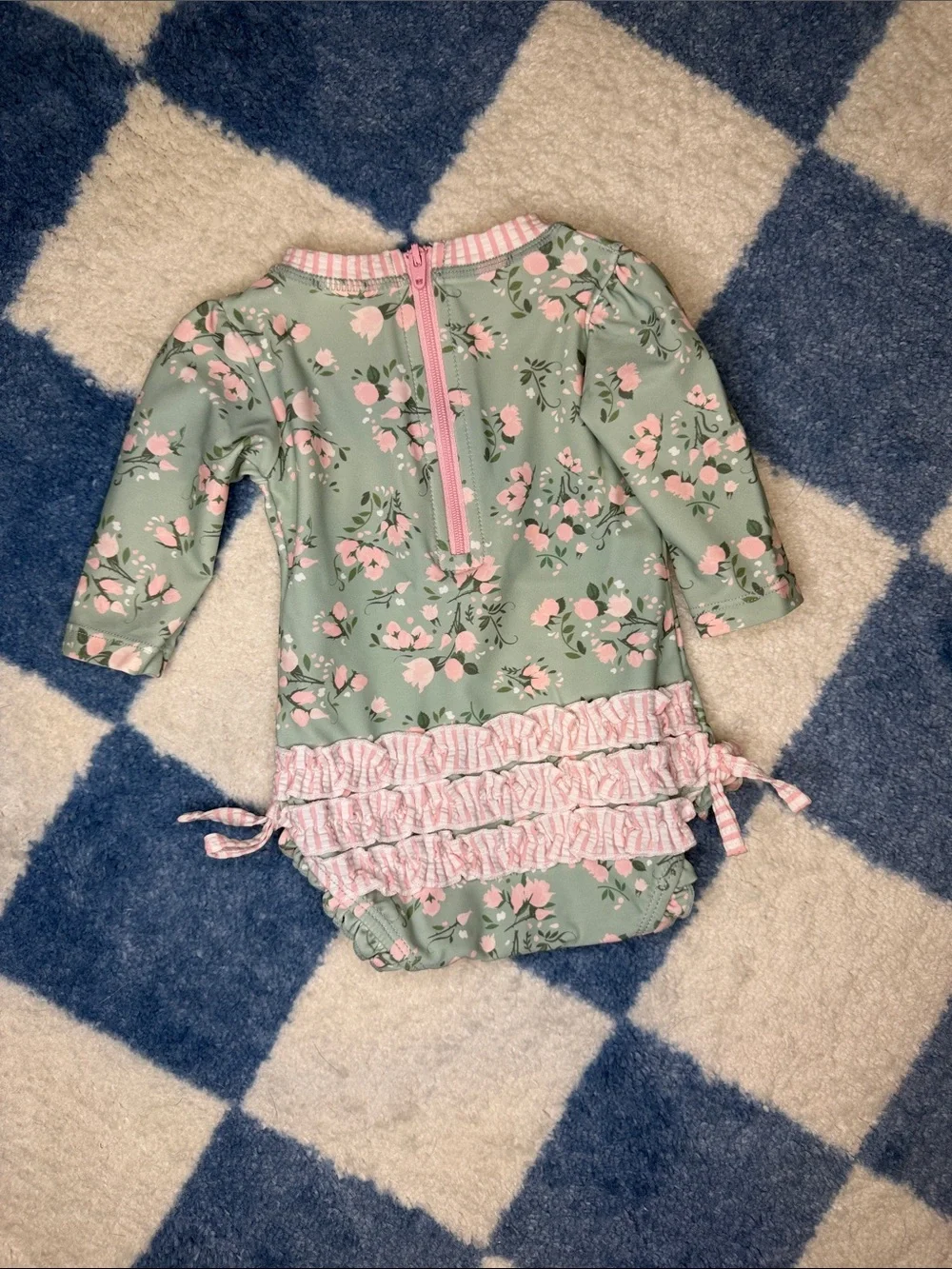 Pink Floral Long-Sleeve Swim Onesie